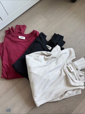 3 Men’s Large Elwood Crewneck Long Sleeve Tops - Wine, Black, Cream